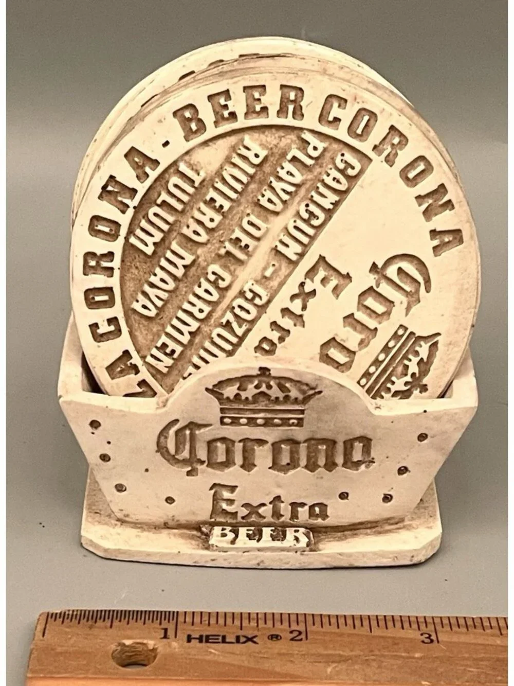Corona Extra Beer Stoneware Coasters w/ Holder Rustic Barware Ceramic Mexico
